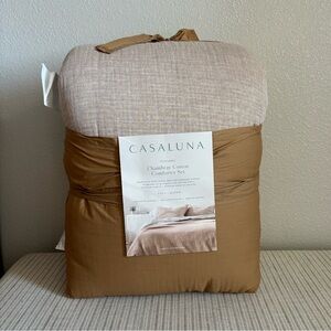 NWT Full/Queen Textured Chambray Comforter & Sham Set Warm Brown - Casaluna